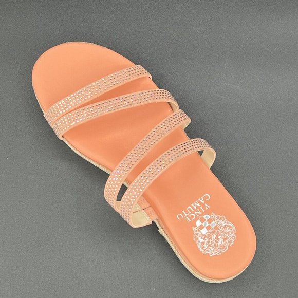 Vince Camuto Slide Sandals Rallsan Strappy Coral Leather Crystal Size 8.5 M - Picture 4 of 5